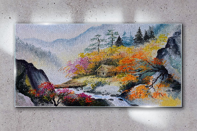 Glasbild Herbstliches Bergpanorama