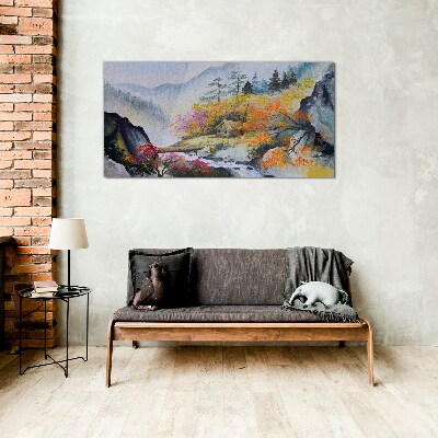 Glasbild Herbstliches Bergpanorama