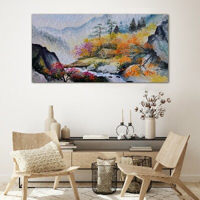 Glasbild Herbstliches Bergpanorama