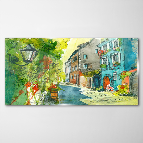 Glas bild Eine charmante Straße in Farbe