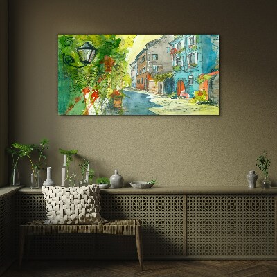 Glas bild Eine charmante Straße in Farbe