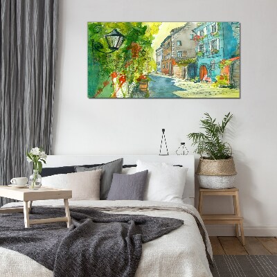 Glas bild Eine charmante Straße in Farbe
