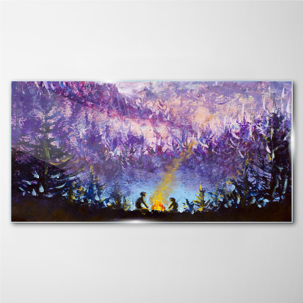 Glasbild Die Magie eines abendlichen Lagerfeuers im Wald