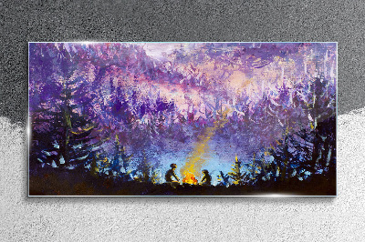 Glasbild Die Magie eines abendlichen Lagerfeuers im Wald