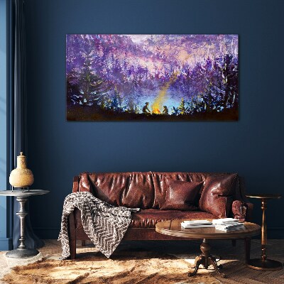 Glasbild Die Magie eines abendlichen Lagerfeuers im Wald