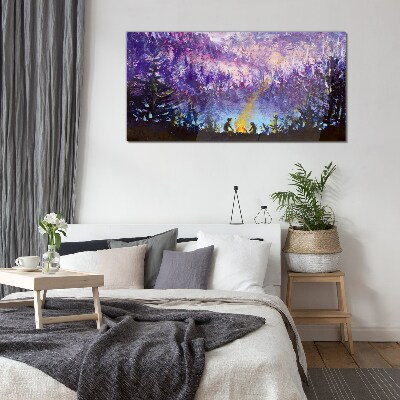 Glasbild Die Magie eines abendlichen Lagerfeuers im Wald