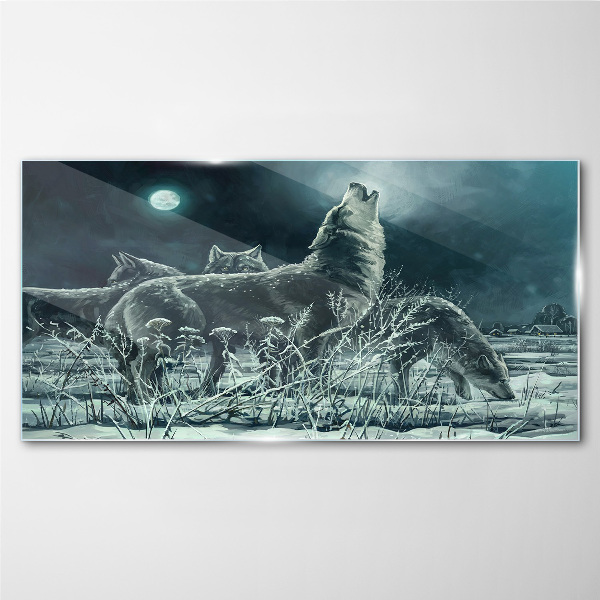 Bild auf glas Wölfe unter dem Mond