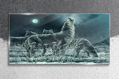 Bild auf glas Wölfe unter dem Mond