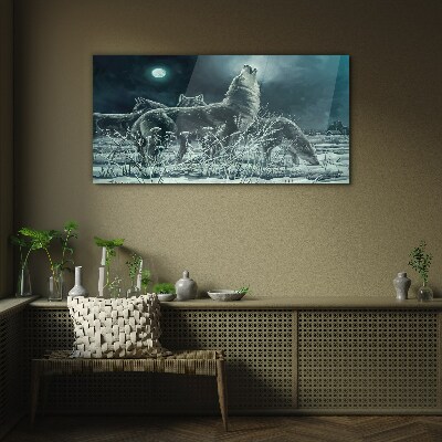 Bild auf glas Wölfe unter dem Mond