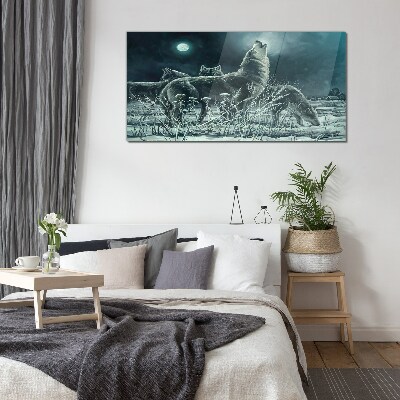 Bild auf glas Wölfe unter dem Mond