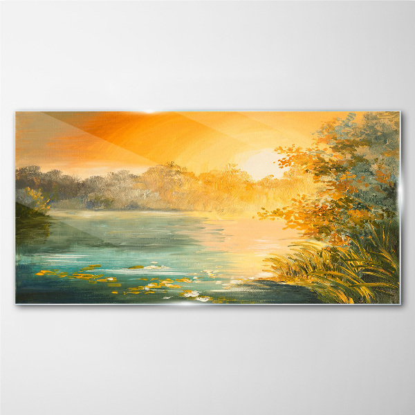 Glasbild Goldene Stunde auf dem Fluss