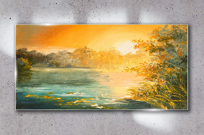 Glasbild Goldene Stunde auf dem Fluss