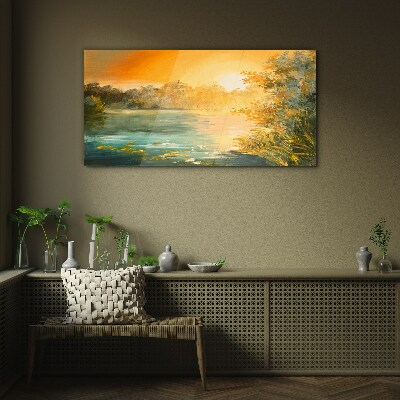 Glasbild Goldene Stunde auf dem Fluss