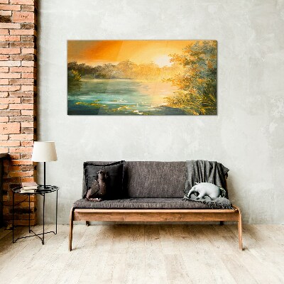 Glasbild Goldene Stunde auf dem Fluss