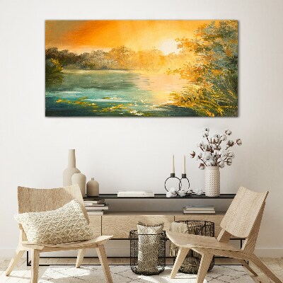Glasbild Goldene Stunde auf dem Fluss