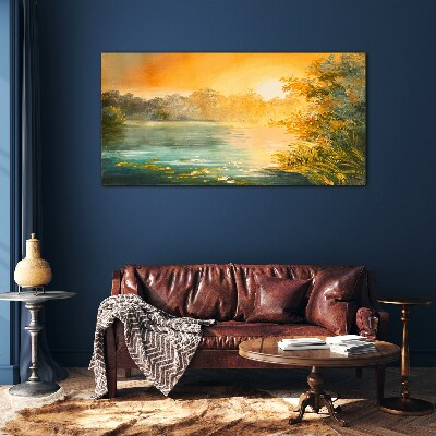 Glasbild Goldene Stunde auf dem Fluss