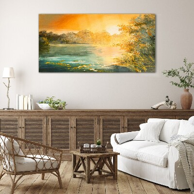 Glasbild Goldene Stunde auf dem Fluss