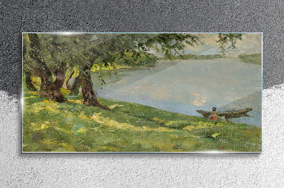 Bild auf glas Eine friedliche Landschaft am Fluss
