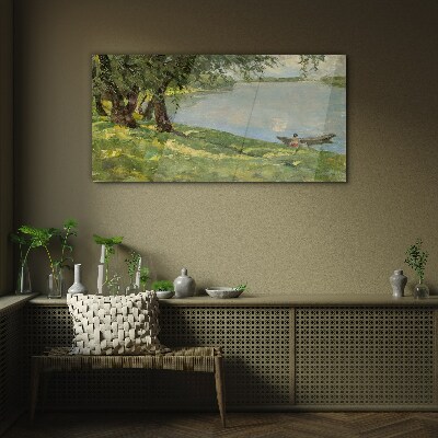 Bild auf glas Eine friedliche Landschaft am Fluss