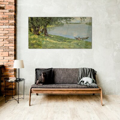 Bild auf glas Eine friedliche Landschaft am Fluss