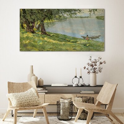 Bild auf glas Eine friedliche Landschaft am Fluss