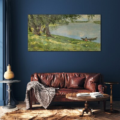 Bild auf glas Eine friedliche Landschaft am Fluss