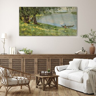 Bild auf glas Eine friedliche Landschaft am Fluss