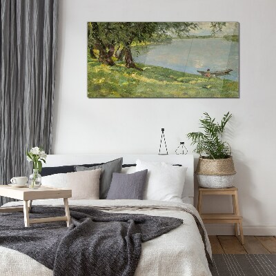 Bild auf glas Eine friedliche Landschaft am Fluss