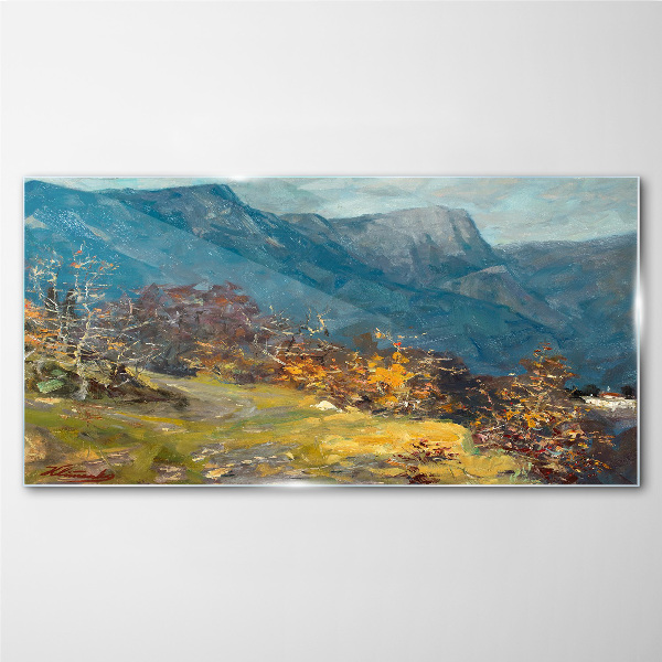 Glasbild Berglandschaft in herbstlichen Farben