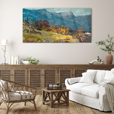 Glasbild Berglandschaft in herbstlichen Farben