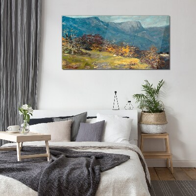Glasbild Berglandschaft in herbstlichen Farben