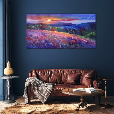 Glasbild Landschaft in Sonnenuntergangsfarben