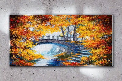 Foto auf glas Bäume Blätter Brücke Fluss