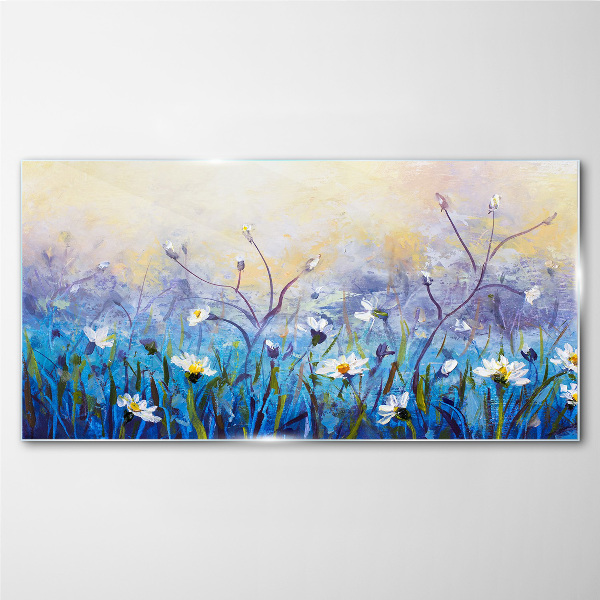Glasbild Blumenlandschaft in Pastellfarben