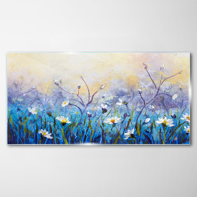 Glasbild Blumenlandschaft in Pastellfarben