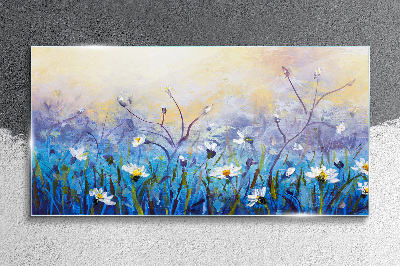 Glasbild Blumenlandschaft in Pastellfarben