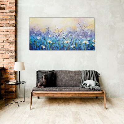 Glasbild Blumenlandschaft in Pastellfarben
