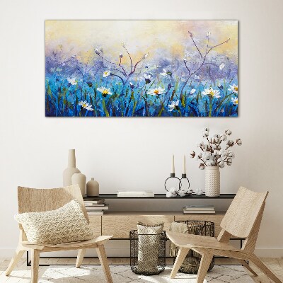 Glasbild Blumenlandschaft in Pastellfarben