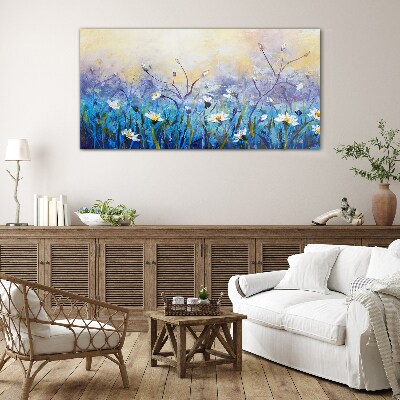 Glasbild Blumenlandschaft in Pastellfarben