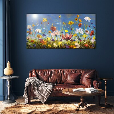 Bild auf glas drucken Blumenlandschaft an einem sonnigen Tag