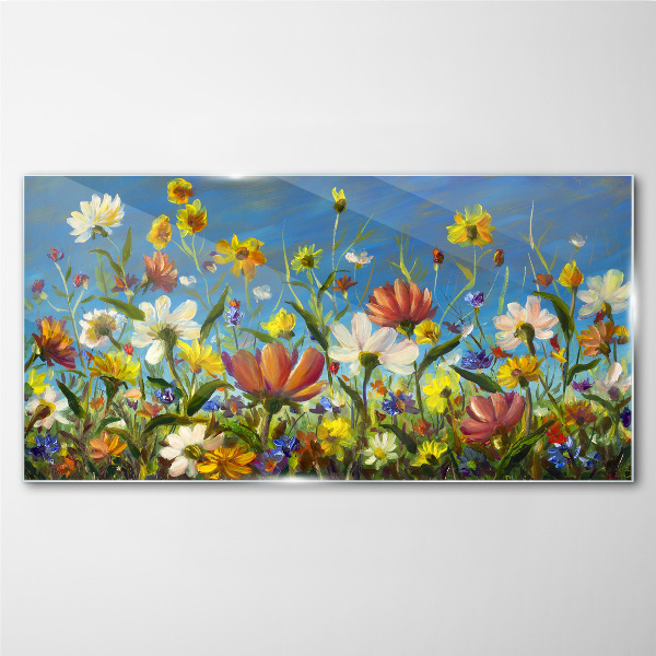 Glasbild Frühlingsblumenlandschaft
