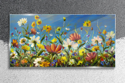 Glasbild Frühlingsblumenlandschaft