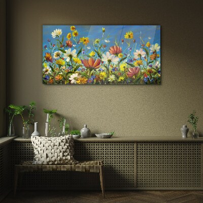 Glasbild Frühlingsblumenlandschaft