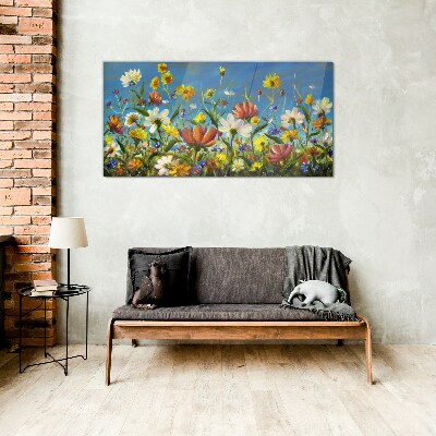 Glasbild Frühlingsblumenlandschaft