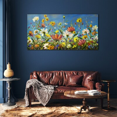 Glasbild Frühlingsblumenlandschaft
