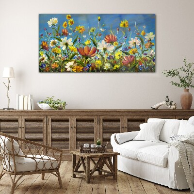 Glasbild Frühlingsblumenlandschaft