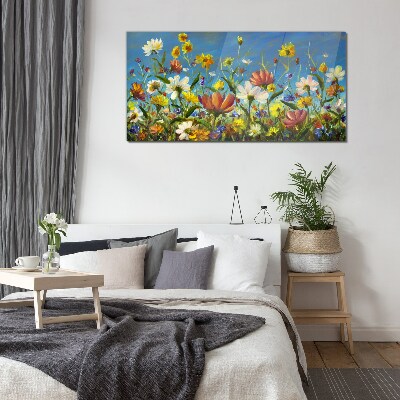 Glasbild Frühlingsblumenlandschaft