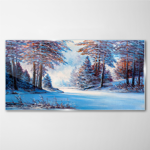 Glasbild Winterlandschaft in Blau