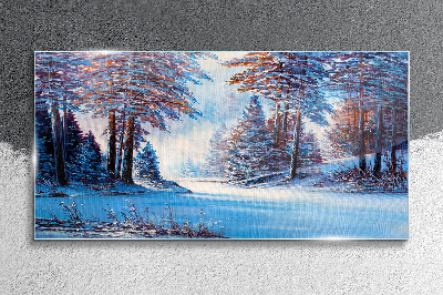Glasbild Winterlandschaft in Blau