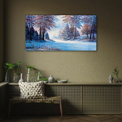 Glasbild Winterlandschaft in Blau